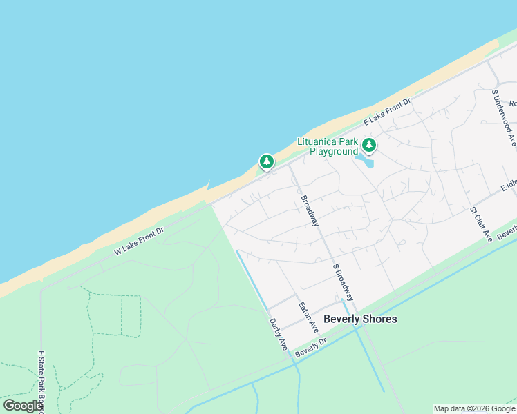 map of restaurants, bars, coffee shops, grocery stores, and more near 101 West Fairwater Avenue in Beverly Shores