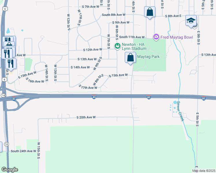map of restaurants, bars, coffee shops, grocery stores, and more near 1610 West 7th Street South in Newton