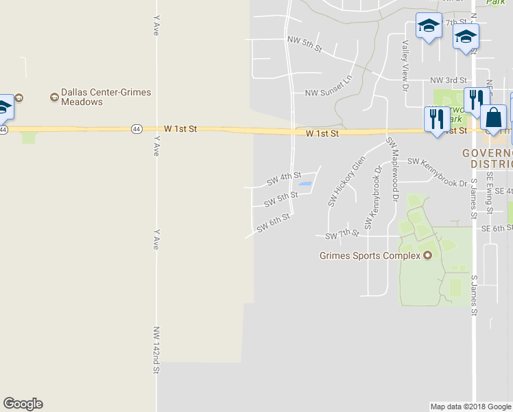 map of restaurants, bars, coffee shops, grocery stores, and more near 2512 Southwest 5th Street in Grimes