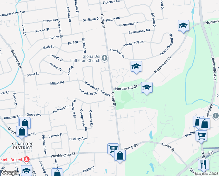 map of restaurants, bars, coffee shops, grocery stores, and more near 245 Camp Street in Bristol