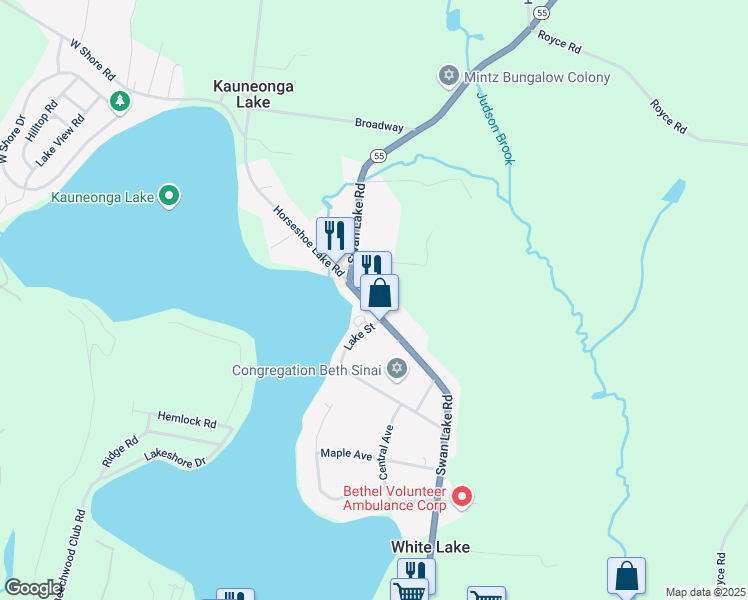map of restaurants, bars, coffee shops, grocery stores, and more near 3564 State Route 55 in Bethel