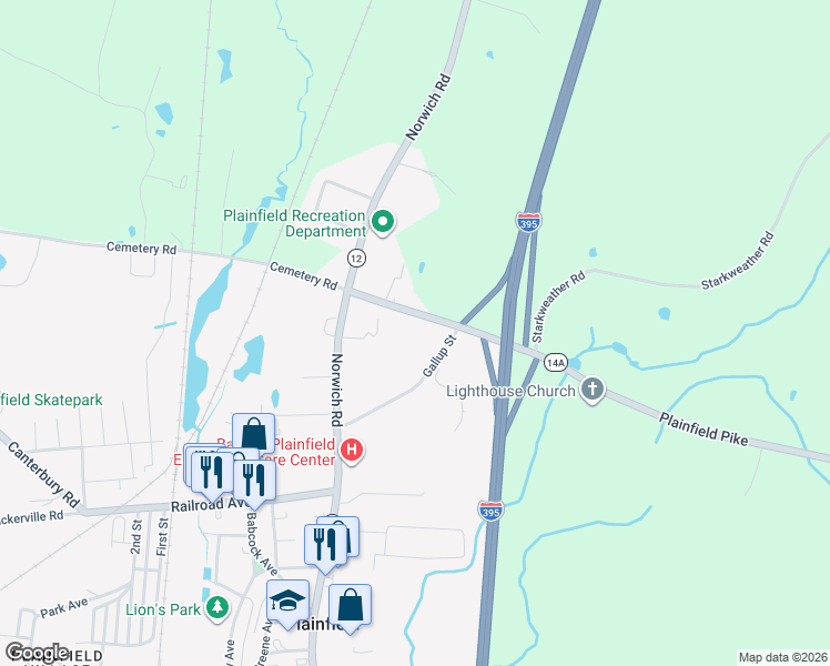map of restaurants, bars, coffee shops, grocery stores, and more near 53 Academy Hill Road in Plainfield