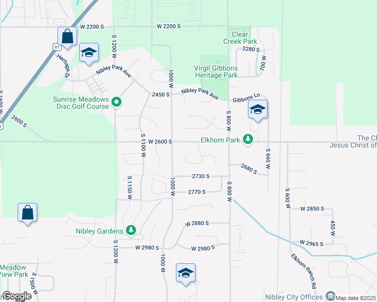map of restaurants, bars, coffee shops, grocery stores, and more near 985 West 2675 South in Nibley
