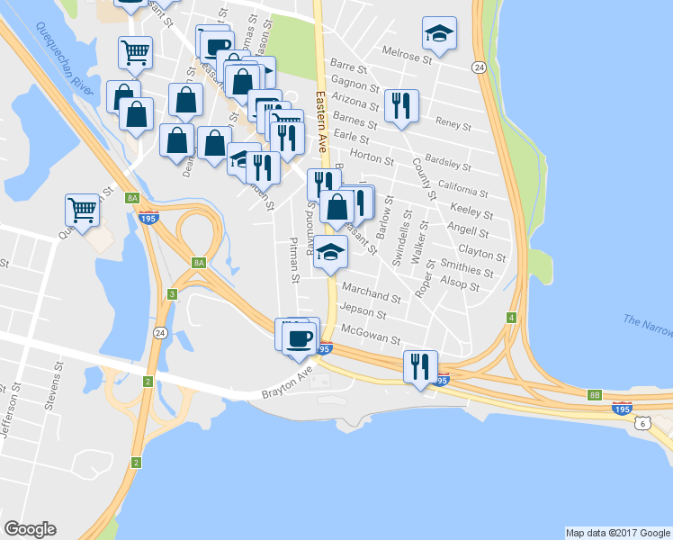 map of restaurants, bars, coffee shops, grocery stores, and more near 914 U.S. 6 in Fall River