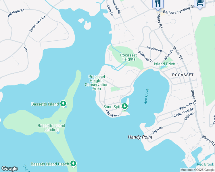 map of restaurants, bars, coffee shops, grocery stores, and more near 5 Hope Avenue in Pocasset