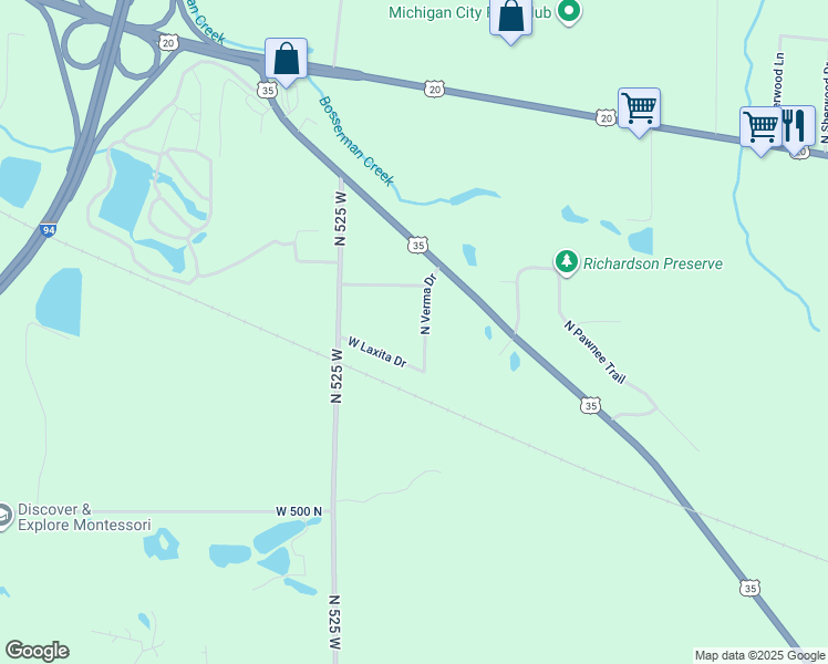 map of restaurants, bars, coffee shops, grocery stores, and more near 5312 North Verma Drive in La Porte