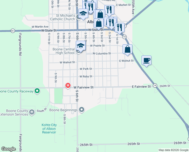 map of restaurants, bars, coffee shops, grocery stores, and more near 400 West Ruby Street in Albion