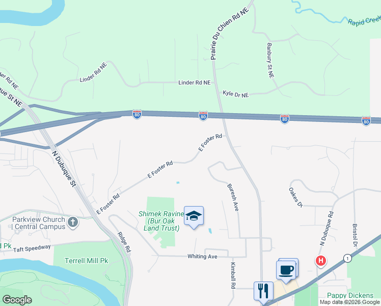 map of restaurants, bars, coffee shops, grocery stores, and more near 816 Saint Annes Drive in Iowa City