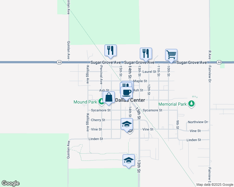 map of restaurants, bars, coffee shops, grocery stores, and more near 403 15th Street in Dallas Center