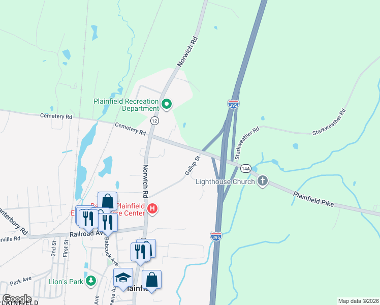 map of restaurants, bars, coffee shops, grocery stores, and more near 53 Academy Hill Road in Plainfield