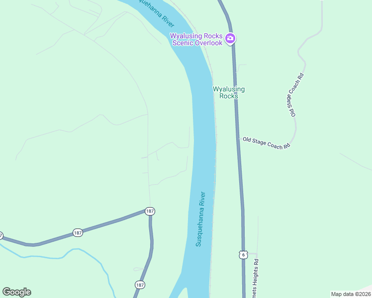 map of restaurants, bars, coffee shops, grocery stores, and more near 204 Teels Landing Lane in Wyalusing