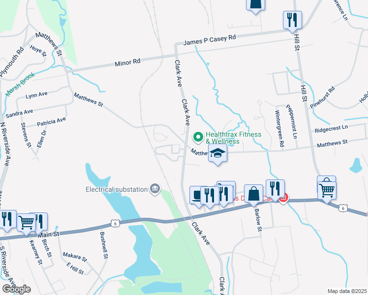 map of restaurants, bars, coffee shops, grocery stores, and more near 565 Clark Avenue in Bristol