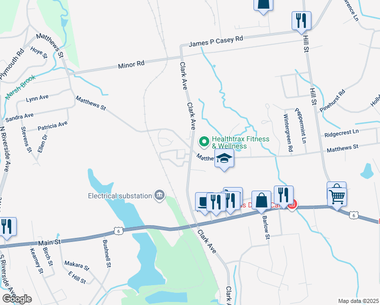 map of restaurants, bars, coffee shops, grocery stores, and more near 565 Clark Avenue in Bristol