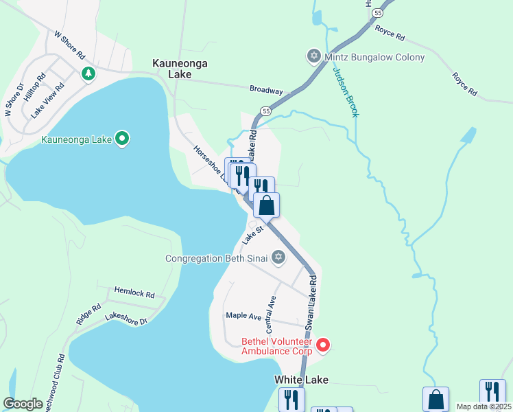 map of restaurants, bars, coffee shops, grocery stores, and more near 3564 State Route 55 in Bethel