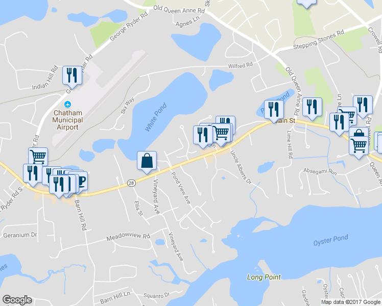 map of restaurants, bars, coffee shops, grocery stores, and more near 5 Captain's Row East in Chatham