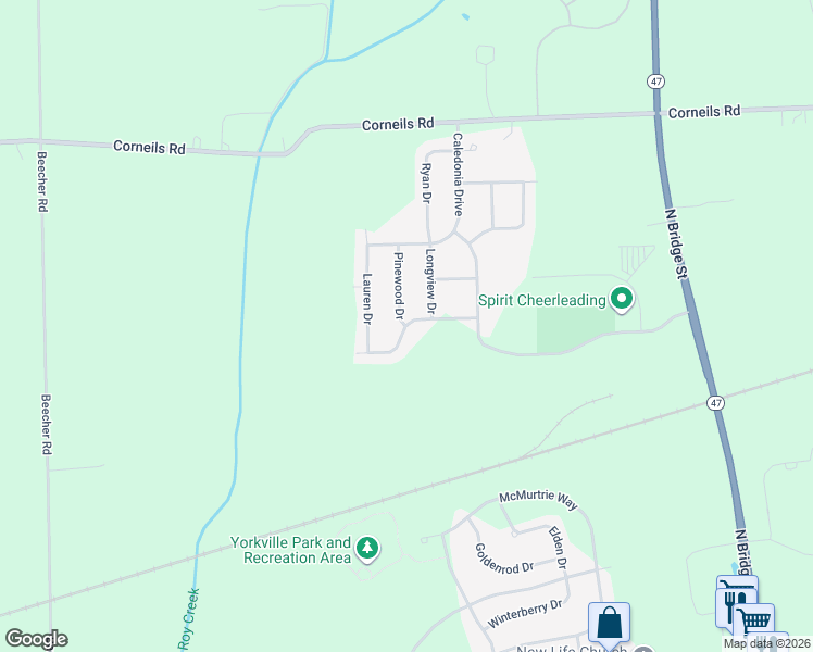 map of restaurants, bars, coffee shops, grocery stores, and more near 3100 Pinewood Drive in Yorkville
