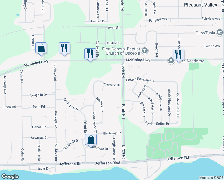 map of restaurants, bars, coffee shops, grocery stores, and more near 55666 Richwood Court in Osceola