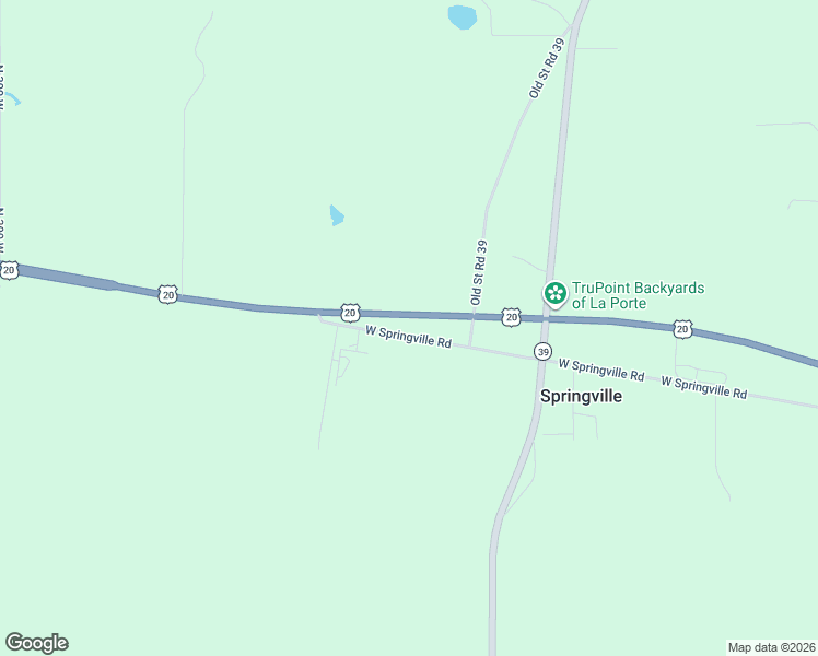 map of restaurants, bars, coffee shops, grocery stores, and more near 2121 West Springville Road in La Porte