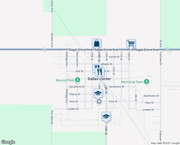 map of restaurants, bars, coffee shops, grocery stores, and more near 403 15th Street in Dallas Center