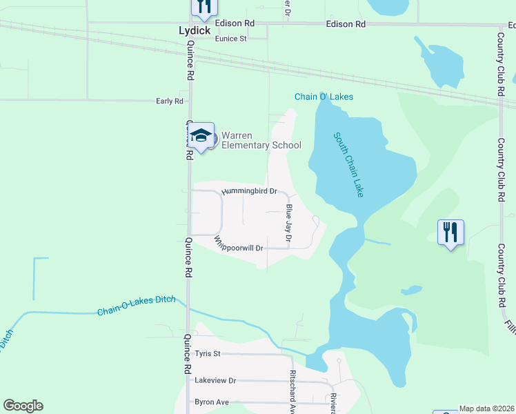 map of restaurants, bars, coffee shops, grocery stores, and more near 26267 Swallow Court in South Bend