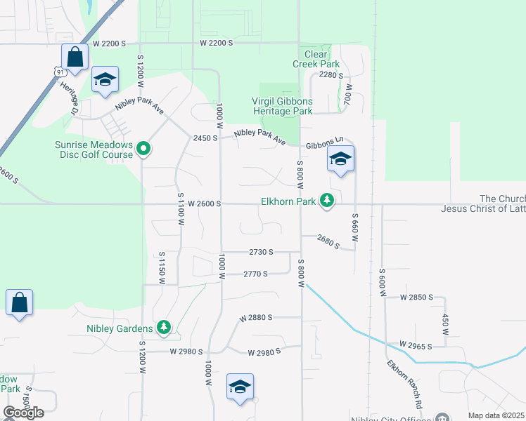 map of restaurants, bars, coffee shops, grocery stores, and more near 2616 South 900 West in Nibley