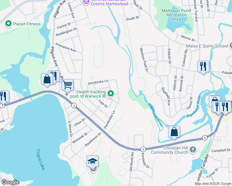 map of restaurants, bars, coffee shops, grocery stores, and more near 84 Pembroke Lane in Coventry