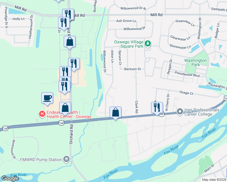 map of restaurants, bars, coffee shops, grocery stores, and more near 704 Norway Place in Oswego