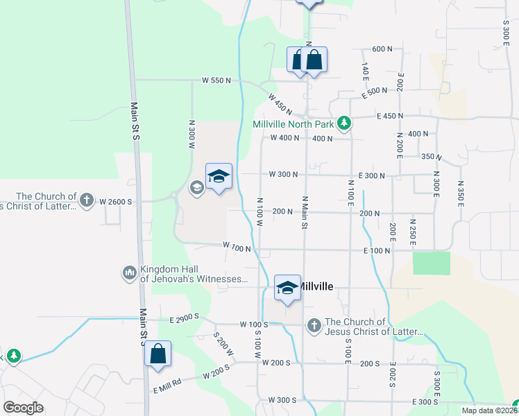 map of restaurants, bars, coffee shops, grocery stores, and more near 223 North 100 West in Millville