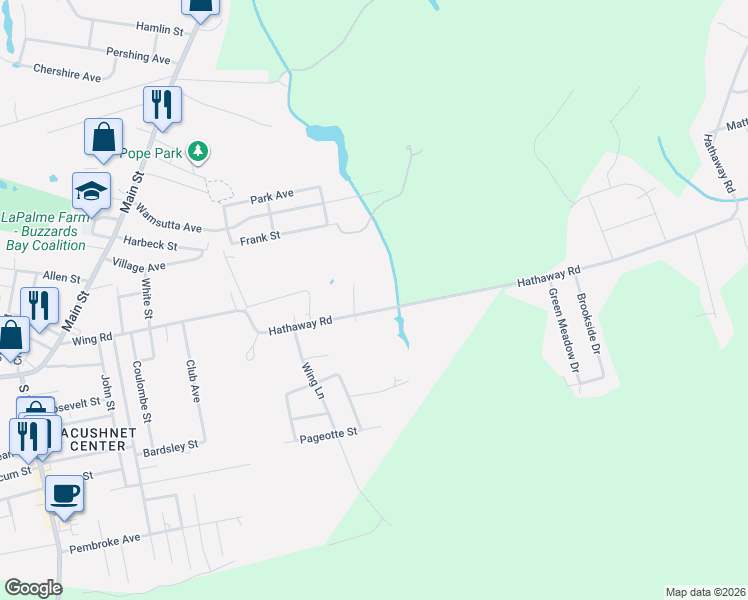 map of restaurants, bars, coffee shops, grocery stores, and more near 49 Hathaway Road in Acushnet