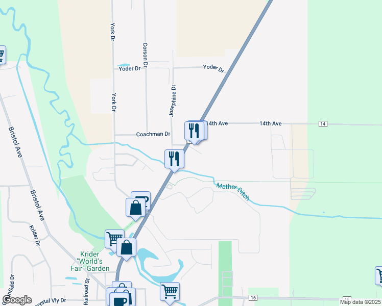 map of restaurants, bars, coffee shops, grocery stores, and more near 422 North Main Street in Middlebury