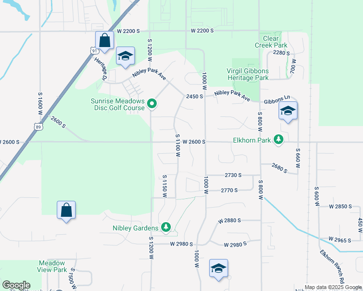 map of restaurants, bars, coffee shops, grocery stores, and more near 1086 West 2600 South in Nibley