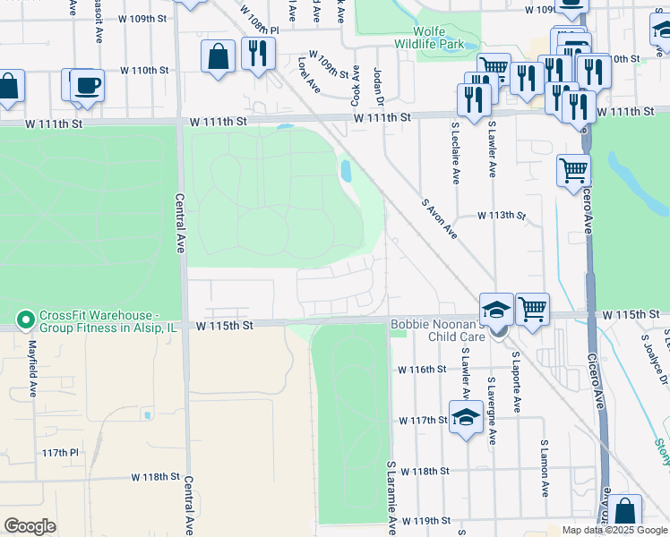 map of restaurants, bars, coffee shops, grocery stores, and more near 5304 Dixie Drive in Alsip