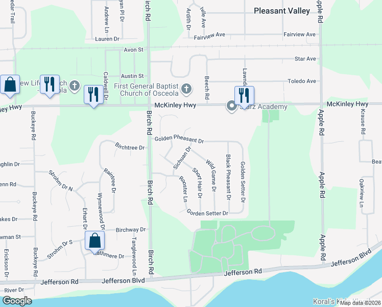 map of restaurants, bars, coffee shops, grocery stores, and more near 55663 Wild Game Drive in Osceola
