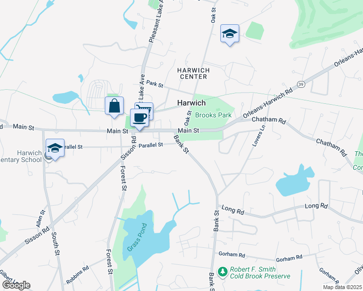 map of restaurants, bars, coffee shops, grocery stores, and more near 328 Bank Street in Harwich