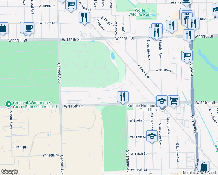 map of restaurants, bars, coffee shops, grocery stores, and more near 5304 Dixie Drive in Alsip