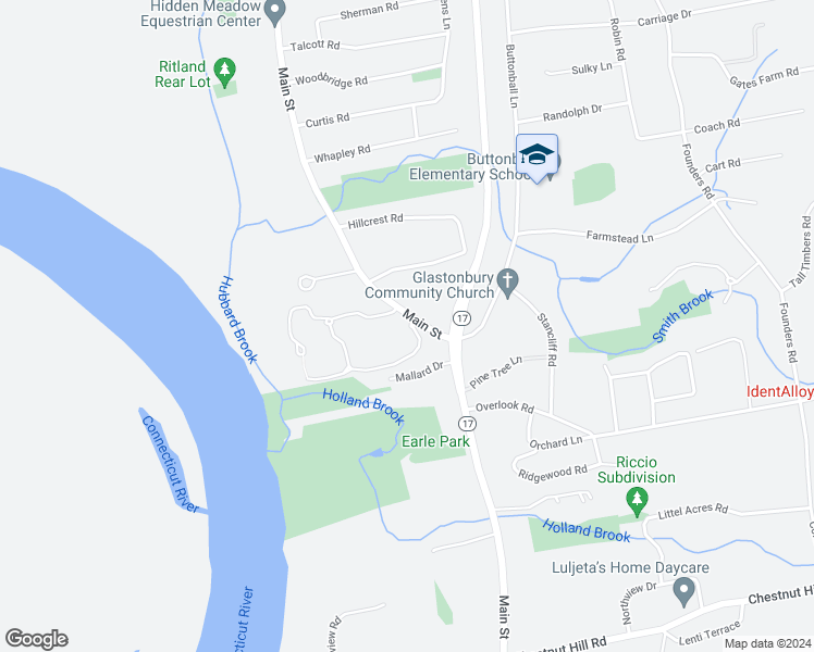 map of restaurants, bars, coffee shops, grocery stores, and more near 14 Hollister Way South in Glastonbury