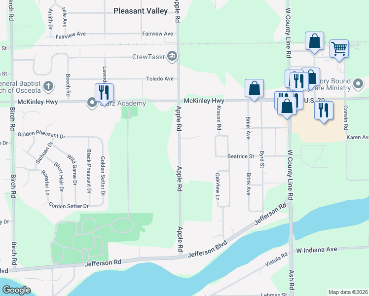 map of restaurants, bars, coffee shops, grocery stores, and more near 55716 Apple Road in Osceola