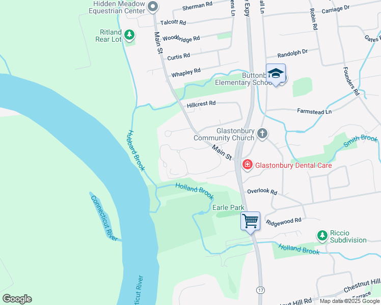 map of restaurants, bars, coffee shops, grocery stores, and more near 81 Hollister Way North in Glastonbury