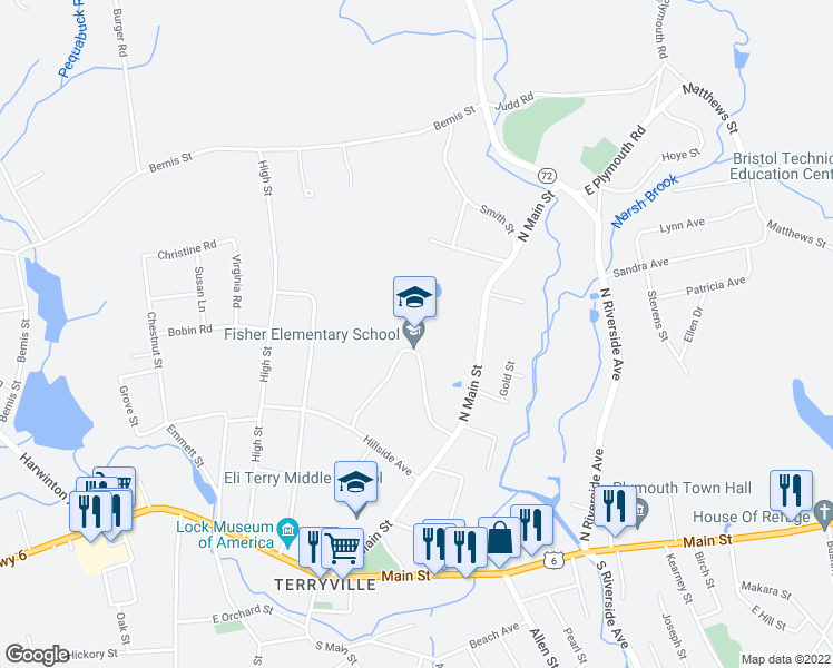 map of restaurants, bars, coffee shops, grocery stores, and more near 79 North Main Street in Plymouth