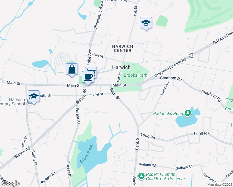 map of restaurants, bars, coffee shops, grocery stores, and more near 328 Bank Street in Harwich