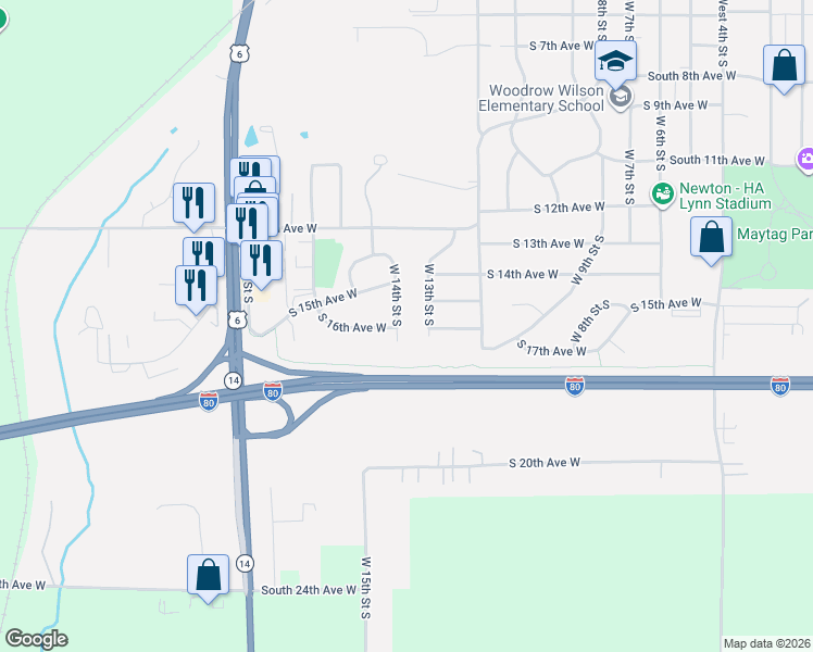 map of restaurants, bars, coffee shops, grocery stores, and more near 1614 West 14th Street South in Newton
