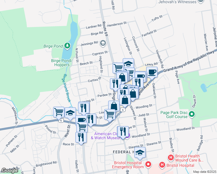 map of restaurants, bars, coffee shops, grocery stores, and more near 18 Pardee Street in Bristol