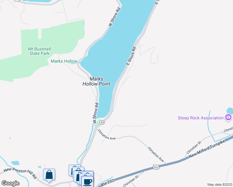 map of restaurants, bars, coffee shops, grocery stores, and more near 46 East Shore Road in Washington