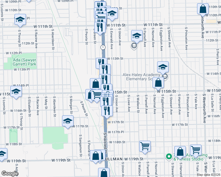 map of restaurants, bars, coffee shops, grocery stores, and more near in Chicago
