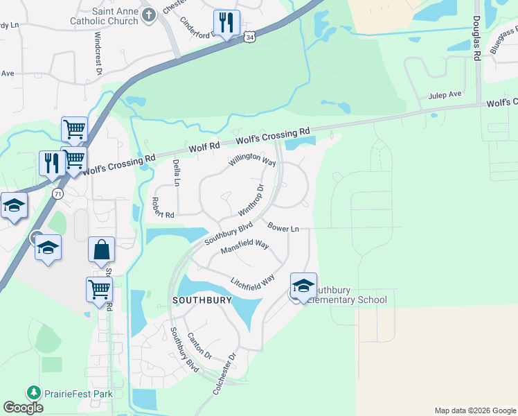 map of restaurants, bars, coffee shops, grocery stores, and more near 401 Bower Lane in Oswego