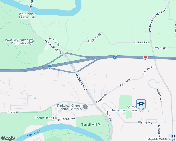 map of restaurants, bars, coffee shops, grocery stores, and more near 1 Ventura Avenue in Iowa City
