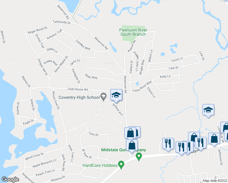 map of restaurants, bars, coffee shops, grocery stores, and more near 2-30 Club House Road in Coventry