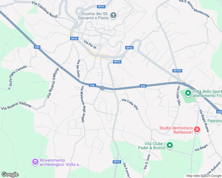 map of restaurants, bars, coffee shops, grocery stores, and more near Via Casilina in Provincia di Frosinone