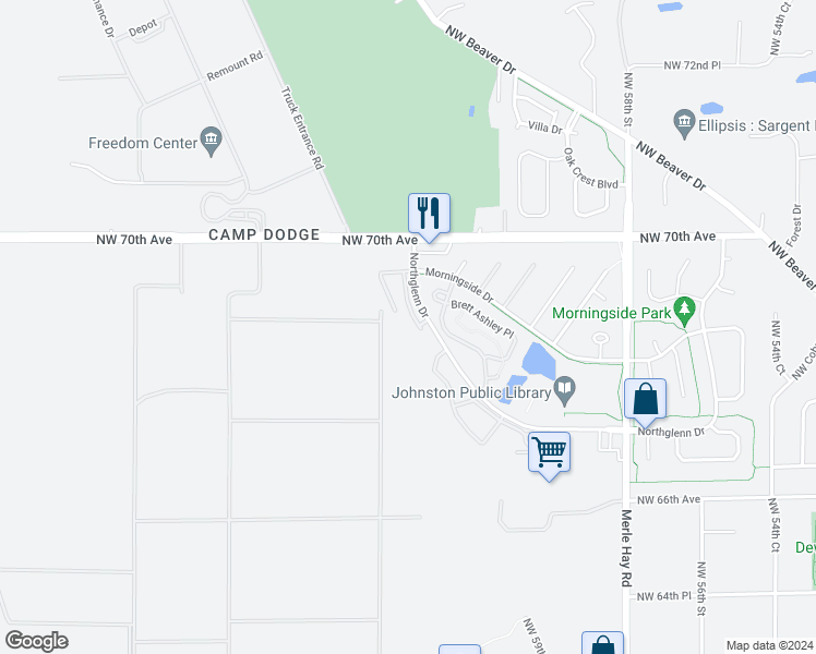 map of restaurants, bars, coffee shops, grocery stores, and more near 6867 Daniel Defoe Drive in Johnston