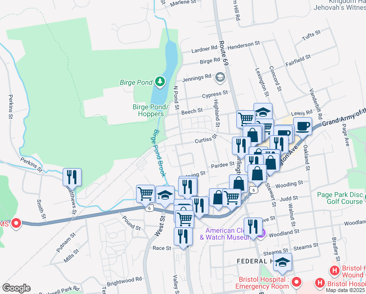 map of restaurants, bars, coffee shops, grocery stores, and more near 160 Curtiss Street in Bristol